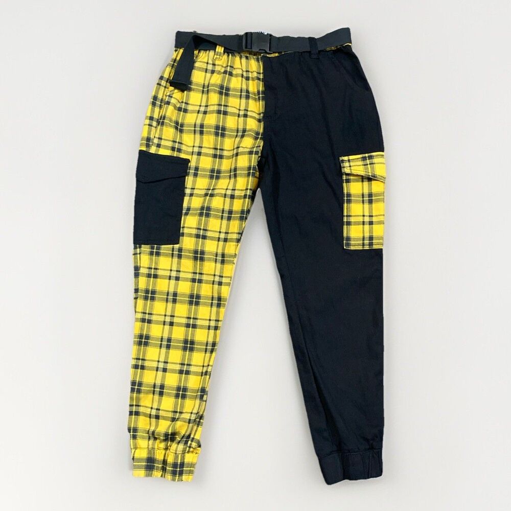 Hot Topic Yellow & Black Plaid And Block Colors Cargo Pants Women's L